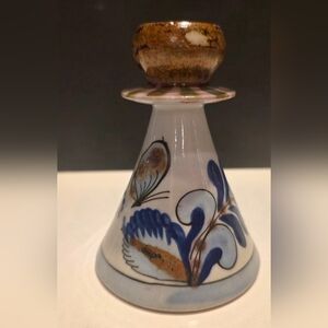 Vintage Ken Edwards Mexican Tonala Floral Tent Pottery 4.5" Candle Stick